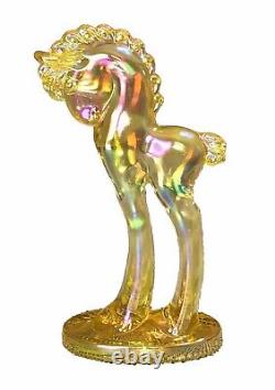 RARE Retired Mosser Glass Pony Trojan Horse Figurine Honey Amber Carnival