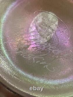 RARE VTG Fenton Opalescent Pink Carnival Glass Atlantis Koi Goldfish Vase Signed