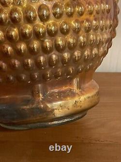 RARE Vintage Amber Iridescent Carnival Glass Large Owl Glass Figure Clear Base