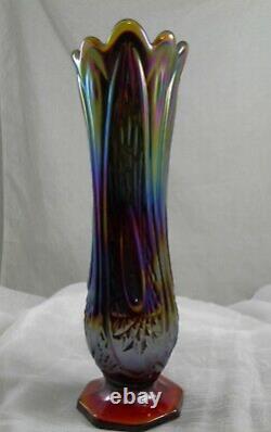 RARE Vintage Imperial Carnival Glass Vase 10.75 Tall Opalescent Amethyst Purple