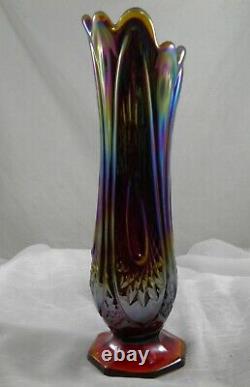 RARE Vintage Imperial Carnival Glass Vase 10.75 Tall Opalescent Amethyst Purple
