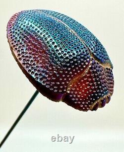 Rare Antique Carnival Glass Hatpin Iridescent Lavender Scarab Shell Wonderful