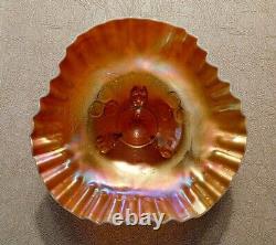 Rare Antique Dugan Opalescent Cherries Tri-Corner Whimsey Carnival Glass Bowl