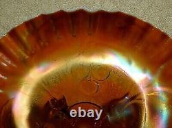 Rare Antique Dugan Opalescent Cherries Tri-Corner Whimsey Carnival Glass Bowl