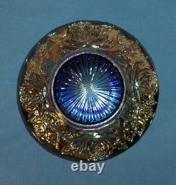 Rare Antique Float Bowl By Sowerby Flora Blue Iridescent Carnival Glass