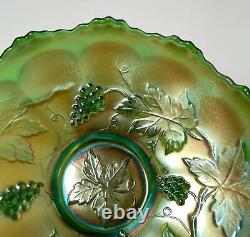 Rare Antique Green Carnival Glass Vintage Grape Leaf Pattern Bowl Dugan Fenton