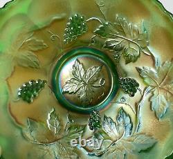 Rare Antique Green Carnival Glass Vintage Grape Leaf Pattern Bowl Dugan Fenton