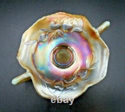 Rare! Beautiful Fenton Strawberry Vaseline Opalescent Carnival Glass Bon Bon