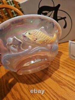 Rare! Brand New Fenton Pink Iridescent Carnival Glass Atlantis Koi Fish Bowl A26