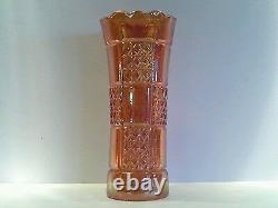 Rare Carnival Glass, Rekord Eda Diamond Wedges Iridescent Orange Vase
