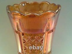 Rare Carnival Glass, Rekord Eda Diamond Wedges Iridescent Orange Vase
