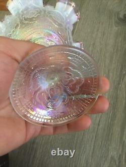 Rare FENTON Iridescent Carnival Glass Persian Medallion Rose Crested Compote