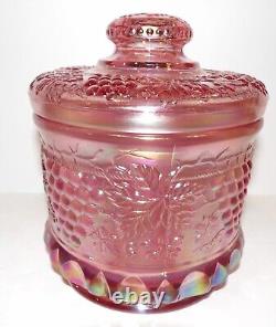 Rare Fenton Art Glass Grape & Cable Pink Iridescent/carnival 7 Tobacco Jar