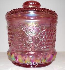 Rare Fenton Art Glass Grape & Cable Pink Iridescent/carnival 7 Tobacco Jar