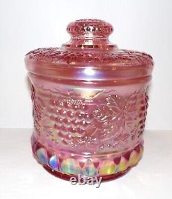 Rare Fenton Art Glass Grape & Cable Pink Iridescent/carnival 7 Tobacco Jar