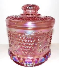 Rare Fenton Art Glass Grape & Cable Pink Iridescent/carnival 7 Tobacco Jar