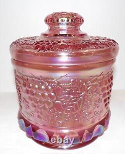 Rare Fenton Art Glass Grape & Cable Pink Iridescent/carnival 7 Tobacco Jar