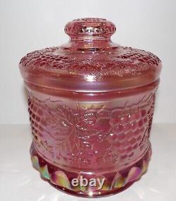 Rare Fenton Art Glass Grape & Cable Pink Iridescent/carnival 7 Tobacco Jar