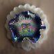 Rare Fenton Cobalt Blue Carnival Leaf Glass Butterfly Glass Bon Bon Footed Bowl