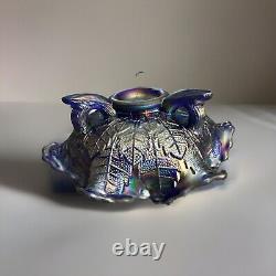 Rare Fenton Cobalt Blue Carnival Leaf Glass Butterfly Glass Bon Bon Footed Bowl