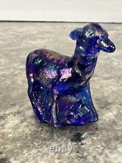 Rare Fenton Electric Blue Lamb Sheep Iridescent Figurine Carnival Undecorated