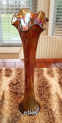 Rare Fenton Fine Rib Amethyst Carnival Glass Vase 15 3/4 Vasestunning