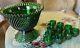 Rare Fenton Hobnail Punch Bowl Set/ GREEN IRIDESCENT CARNIVAL HOBNAIL & 12 CUPS