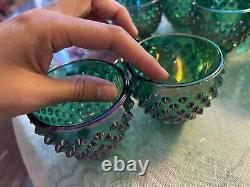 Rare Fenton Hobnail Punch Bowl Set/ GREEN IRIDESCENT CARNIVAL HOBNAIL & 12 CUPS