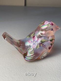 Rare Fenton Pink Iridescent Carnival Glass Dove Hand Painted-Signed