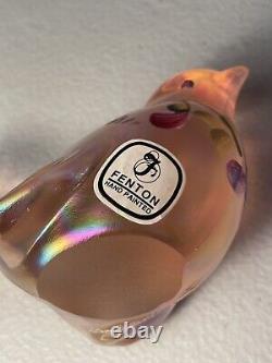 Rare Fenton Pink Iridescent Carnival Glass Dove Hand Painted-Signed