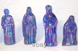 Rare Fenton Purple Iridescent Cobalt Carnival Glass 11 Pc Nativity Figurine Set