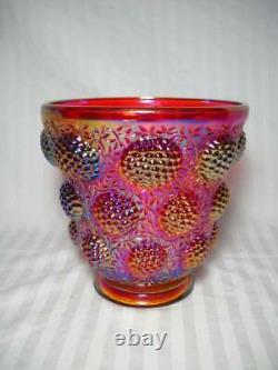 Rare Fenton Verlys Les Cabochon Red Iridescent Contemporary Carnival Glass Vase