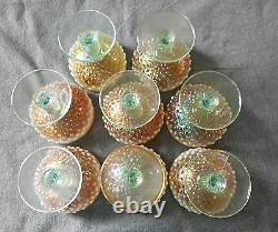 Rare Fenton/levay Aqua Opalescent Carnival Glass #3611 Hobnail Champagne Set