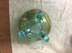 Rare Northwood Aqua Opalescent Beaded Cable Carnival Glass Footed Rose Bowl