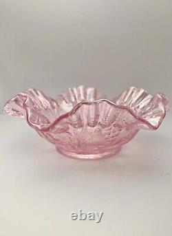 Rare Pink Iridescent Carnival Glass Footed Dish, Grape Harvest Design, Unmarked