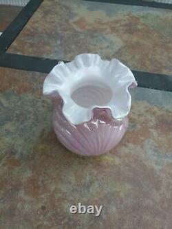 Rare Vintage Fenton Art Iridescent Pink Glass Vase Mint Condition