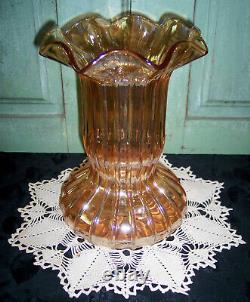 Rare Vintage Fenton Glass Rib & Panel 8-1/2 Marigold Iridescent Vase Excellent