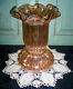 Rare Vintage Fenton Glass Rib & Panel 8-1/2 Marigold Iridescent Vase Excellent