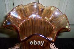 Rare Vintage Fenton Glass Rib & Panel 8-1/2 Marigold Iridescent Vase Excellent