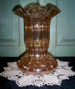 Rare Vintage Fenton Glass Rib & Panel 8-1/2 Marigold Iridescent Vase Excellent