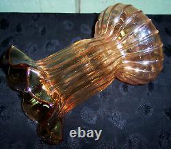 Rare Vintage Fenton Glass Rib & Panel 8-1/2 Marigold Iridescent Vase Excellent