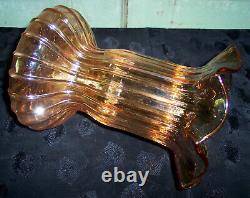 Rare Vintage Fenton Glass Rib & Panel 8-1/2 Marigold Iridescent Vase Excellent