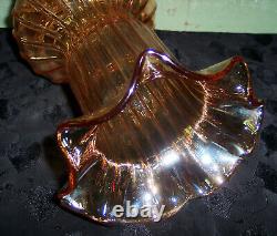 Rare Vintage Fenton Glass Rib & Panel 8-1/2 Marigold Iridescent Vase Excellent