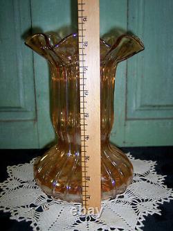 Rare Vintage Fenton Glass Rib & Panel 8-1/2 Marigold Iridescent Vase Excellent