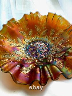 Rare Vintage Fenton Holly Berry Iridescent Cobalt Ruffle 9 Glass 3-in-1 Bowl