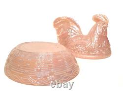 Rare Vintage Fenton Pink Opalescent Hen On A Basket Candy Dish