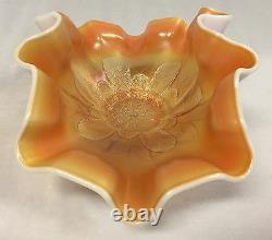 Rare Vintage Marigold Carnival Glass Opaline Ruffled Edged Footed Bowl