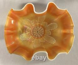 Rare Vintage Marigold Carnival Glass Opaline Ruffled Edged Footed Bowl