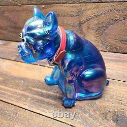 Rare Westmoreland Turquoise Blue Iridescent Carnival Glass Bulldog Doorstop