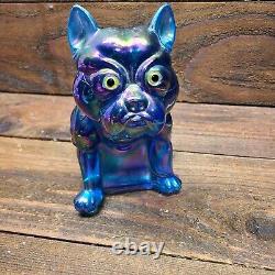 Rare Westmoreland Turquoise Blue Iridescent Carnival Glass Bulldog Doorstop